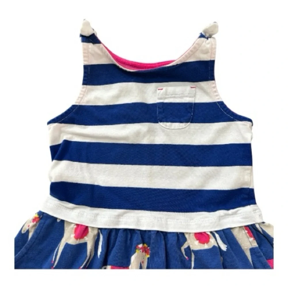 Mini Boden Blue & White Striped Dress with Unicorn Print and Pockets - Picture 2 of 3